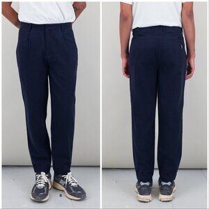 Folk Men's Navy Blue Brushed Assembly Suit Trouser